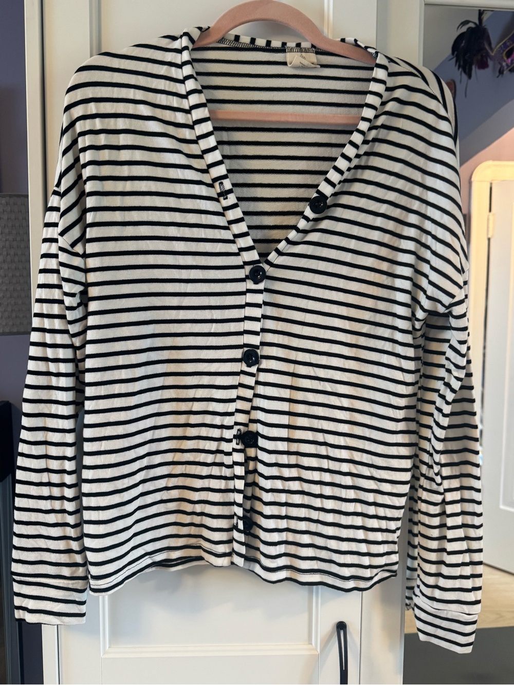 Buttercream clothing Striped Black & White Button Cardigan